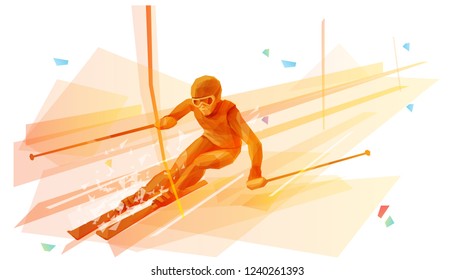 Polygonal illustration of man slalom skiing