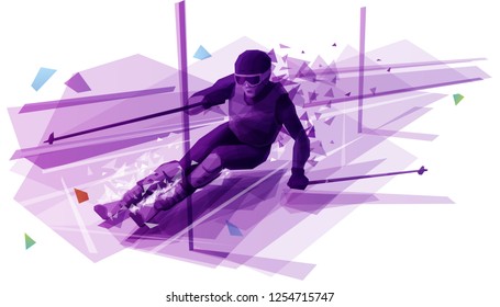 Polygonal illustration of man slalom skiing