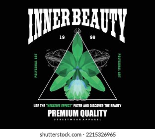 Polygonal illustration of negative effect flower t shirt design, vector graphic, typographic poster or tshirts street wear and Urban style