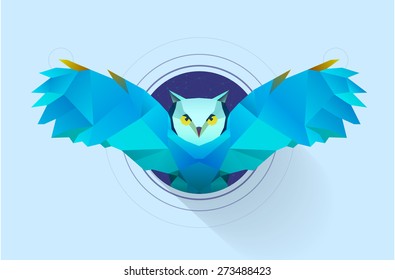 polygonal illustration of owl in circle