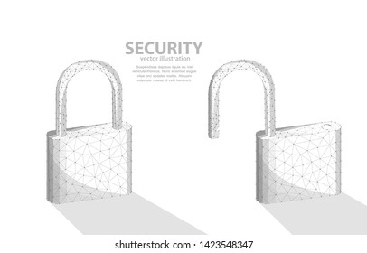 Polygonal illustration of a padlock in the open and closed state, on a white background, a symbol of protection, preservation and security.