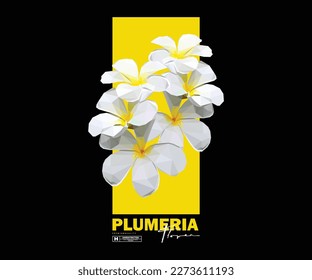 Ilustración poligonal del diseño de camisetas de flores plumeria, gráfico vectorial, afiche tipográfico o camisetas de calle y estilo urbano