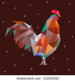 Polygonal illustration. Rooster. Fire cock