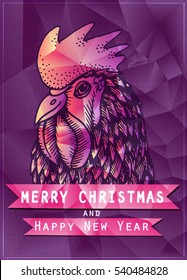 Polygonal illustration of rooster on red background. Vector for your design