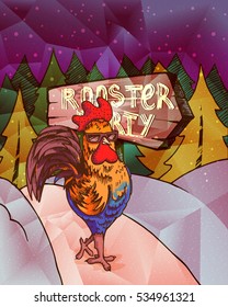 Polygonal illustration of rooster on white background. 2017 chinese new year. Rooster symbol logo for eastern calendar. Typography poster.