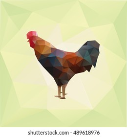 Polygonal illustration rooster. Vector Silhouette of colorful cock triangle polygon style.