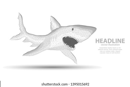 
Polygonal illustration of shark on white background, symbol of fearlessness of force, in business or sport.