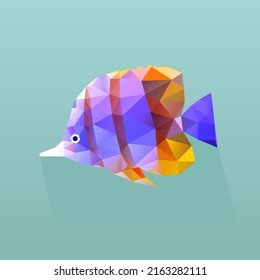 Polygonal illustration of a tropical fish. Triangle low poly vector fish