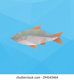 Polygonal illustration of vector fish on blue background