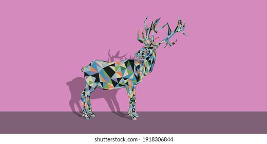 Ilustración poligonal. Vector de venado de polos bajos, con espacio para texto. Elemento gráfico Stag Christmas para diseños.