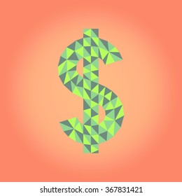 Polygonal illustration: vector low poly dollar sign