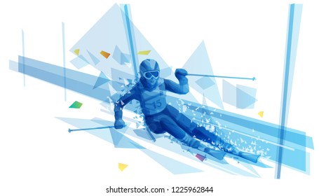 Polygonal Illustration Of Woman Slalom Skiing
