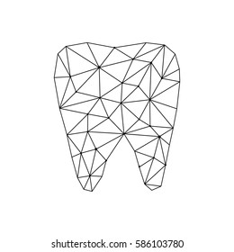 Polygonal image of stylized tooth. Triangular vector design