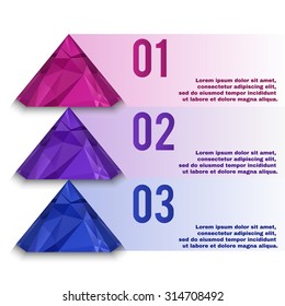 Polygonal info graphic. Pyramid shape low poly vector elements. Excellent for business presentation.