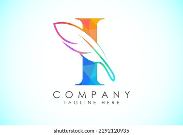 Polygonal initial I alphabet with a feather. Law firm icon sign symbol. Logo for a writer or publishers