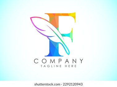 Polygonal initial F alphabet with a feather. Law firm icon sign symbol. Logo for a writer or publishers