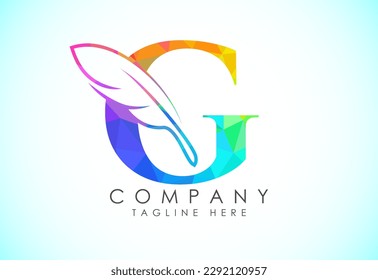 Polygonal initial G alphabet with a feather. Law firm icon sign symbol. Logo for a writer or publishers