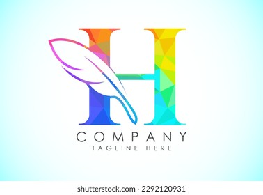 Polygonal initial H alphabet with a feather. Law firm icon sign symbol. Logo for a writer or publishers