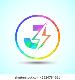 Polygonal Initial letter J logo design with lighting thunder bolt, Electric bolt logo template