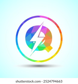 Polygonal Initial letter Q logo design with lighting thunder bolt, Electric bolt logo template