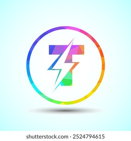 Diseño inicial poligonal del logotipo de la letra T con el perno del trueno de la iluminación, Plantilla eléctrica del logotipo del perno