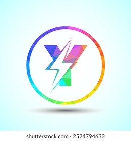 Polygonal Initial letter Y logo design with lighting thunder bolt, Electric bolt logo template