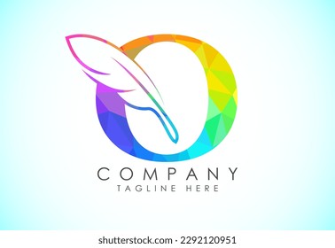 Polygonal initial O alphabet with a feather. Law firm icon sign symbol. Logo for a writer or publishers