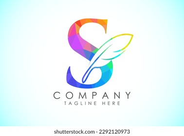 Polygonal initial S alphabet with a feather. Law firm icon sign symbol. Logo for a writer or publishers