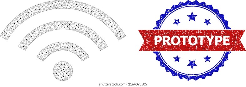 Polygonal internet signal frame icon, and bicolor unclean Prototype stamp. Polygonal carcass symbol designed with internet signal icon.