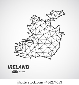 Polygonal Ireland maps. Map of country in low poly style. Country map in geometric style for your infographics