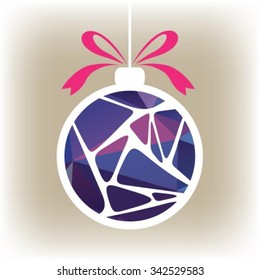 Polygonal isolated Christmas ball with blue striped elements.