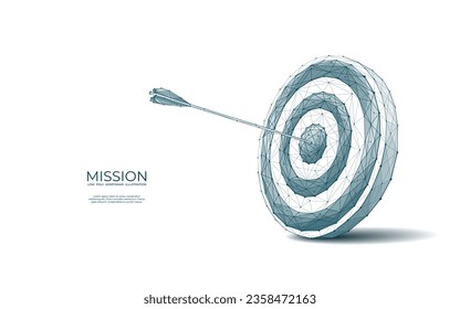 Objetivo aislado poligonal con flecha sobre fondo blanco. Moderno estilo monocromo de poli bajo. Ilustración vectorial de tecnología e innovación con efecto 3D. Estrategia de crecimiento o concepto de objetivos financieros.