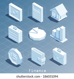 polygonal isometric finance icon set