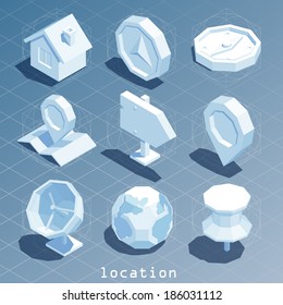 polygonal isometric location icon set
