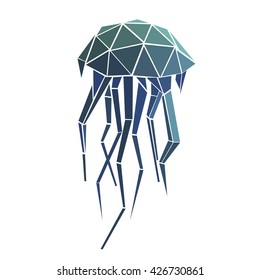 Polygonal jellyfish. low poly illustration.