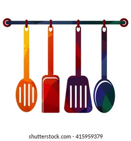Polygonal kitchen utensils set isolated on a white background.