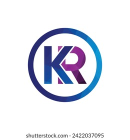 Polygonal KR letter monogram design with blue and purple color circle shape vector eps