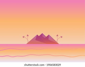 Polygonal landscape of mountain with palm trees design, nature and outdoor theme Vector illustration