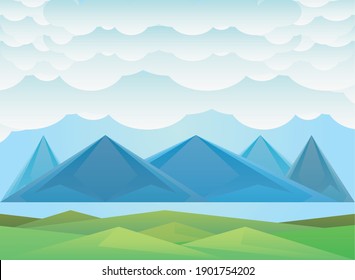Polygonal landscape of mountains and clouds design, nature and outdoor theme Vector illustration