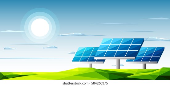 Polygonal landscape with solar panels standing under the heat of the sun use for energy alternative.-Ecology Concept