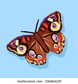 polygonal and large beautiful butterfly on a blue background
