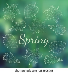 Polygonal leaves on the blurred background, spring concept