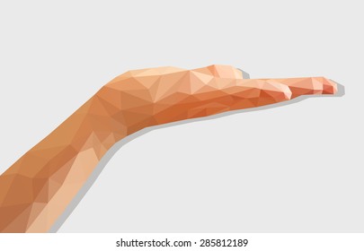 polygonal left hand low poly disclosed flat palm empty.