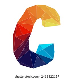 Polygonal letter C logo. Mosaic of alphabet. Triangles, Letter from geometric shapes.