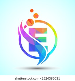 Polygonal letter E with the swoosh, biotech logo design concept. Logotype for science technology