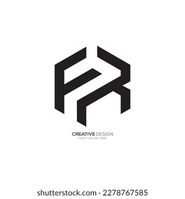 polygonal letter F R or R F hexagon unique monogram logo