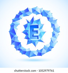 Polygonal letter symbol in the distort shape circle. Blue color gamma and sharp corner edges