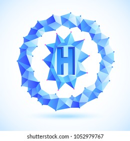 Polygonal letter symbol in the distort shape circle. Blue color gamma and sharp corner edges