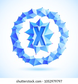 Polygonal letter symbol in the distort shape circle. Blue color gamma and sharp corner edges