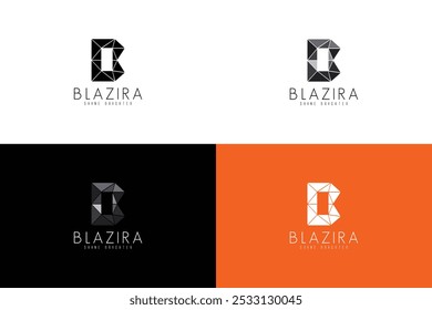 Logotipo de marca Abstractas poligonal 'B'. Diseño moderno minimalista con ángulos agudos y letra oscura delineada para la identidad empresarial